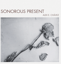 Album cover entitled Sonorous Present with a black and white photo of a dried and slightly pressed light-colored rose